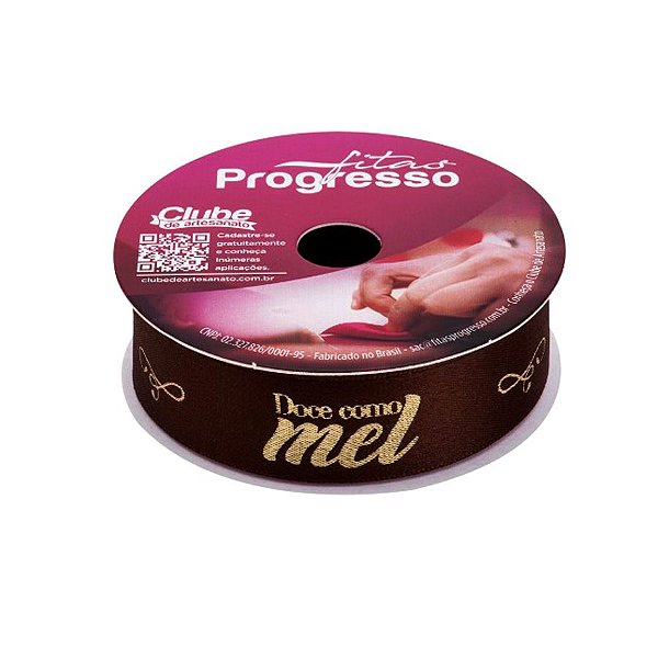 Fita de Cetim ECF005H 22mm - Cor 818 - Pão de Mel ''Doce como Mel'' - Rolo 10m - 1 unidade - Fitas Progresso - Rizzo