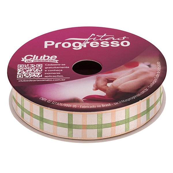 Fita de Cetim ECF003TR 15mm - Cor 068 -  Xadrez Aquarelado -  Rolo 10m - 1 unidade - Fitas Progresso - Rizzo
