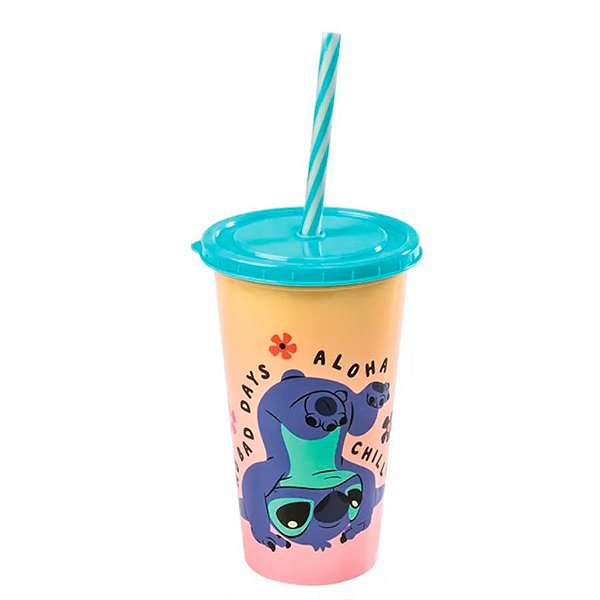 Copo Refri Stitch - Degradê Rosa/Amarelo - 500 ml - 1 unidade - Plasútil - Rizzo