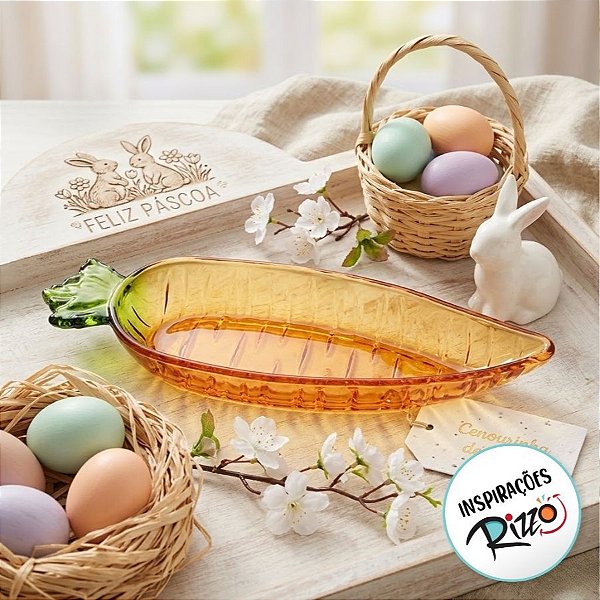 Petisqueira Cenoura de Vidro - Laranja/Verde - 26,5cm - 1 unidade - Cromus - Rizzo