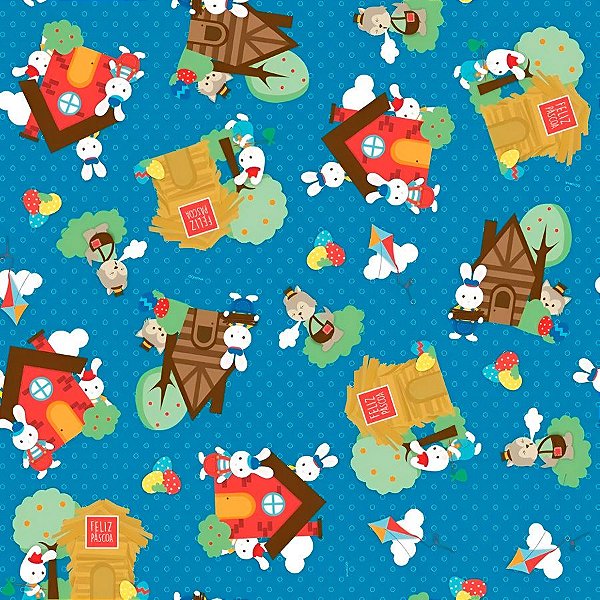 Folha para Ovos de Páscoa 3 Coelhinhos Azul 69x89cm - 25 unidades - Cromus - Rizzo