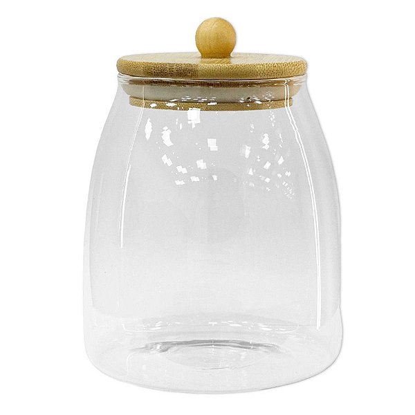 Pote de Vidro Bojudo Hermético com Tampa de Bambu - 12x11cm - 950ml - 1 unidade - Rizzo