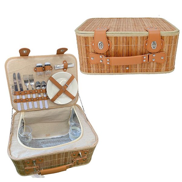 Kit Cesta de Pic Nic 2 serviços - 13 peças - 17,5x40x30cm - 1 unidade - Rizzo