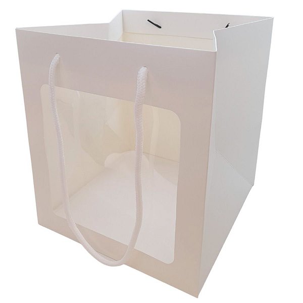 Sacola de Papel com visor de PVC 22x20x20cm - Branca - 1 unidade - Rizzo