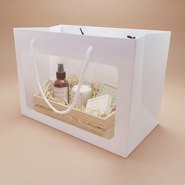 Sacola de Papel com visor de PVC 25x18x35cm - Branca - 1 unidade - Rizzo