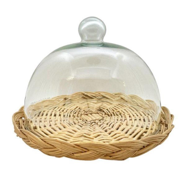 Boleira Redonda de Vidro com Base Trançada - 29x29x23cm - 1 unidade - Rizzo - Rizzo