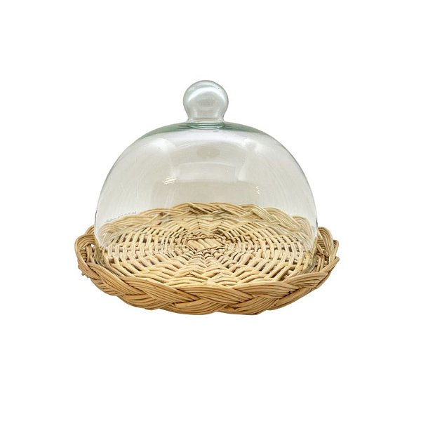 Boleira Redonda de Vidro com Base Trançada - 19x19x15cm - 1 unidade - Rizzo - Rizzo