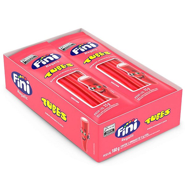 Tubes Morango e Nata - 180g - 12 unidades - Fini - Rizzo