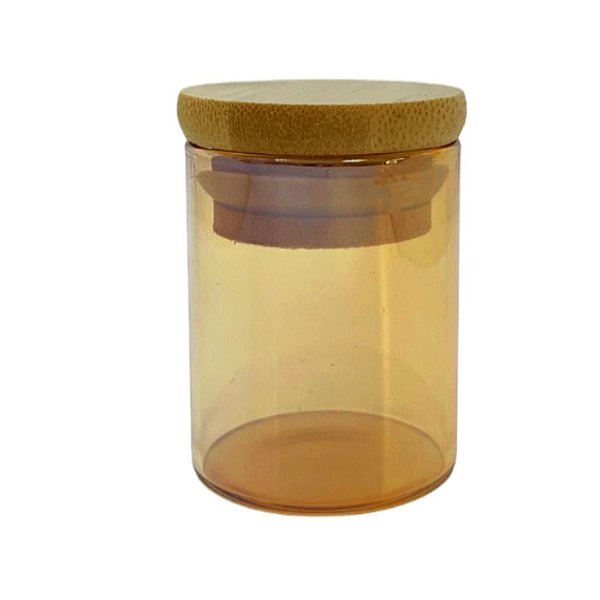 Pote de Vidro Âmbar Hermético com Tampa de Bambu - 5x6cm - 75ml - 1 unidade - Rizzo
