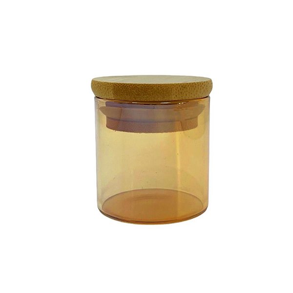 Pote de Vidro Âmbar Hermético com Tampa de Bambu - 5x5cm - 50ml - 1 unidade - Rizzo
