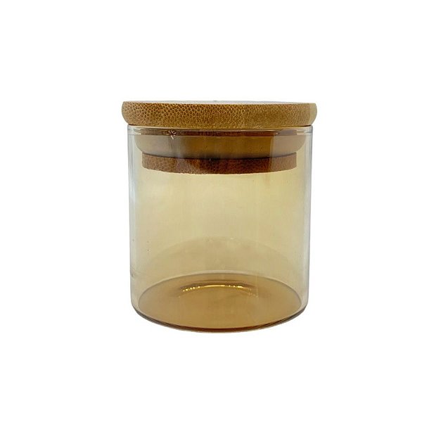 Pote de Vidro Âmbar Hermético com Tampa de Bambu - 6x6cm - 100ml - 1 unidade - Rizzo