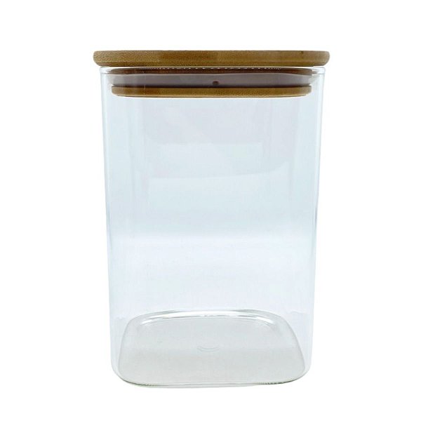 Pote de Vidro Hermético com Tampa de Bambu - 10x12cm - 800ml - 1 unidade - Rizzo