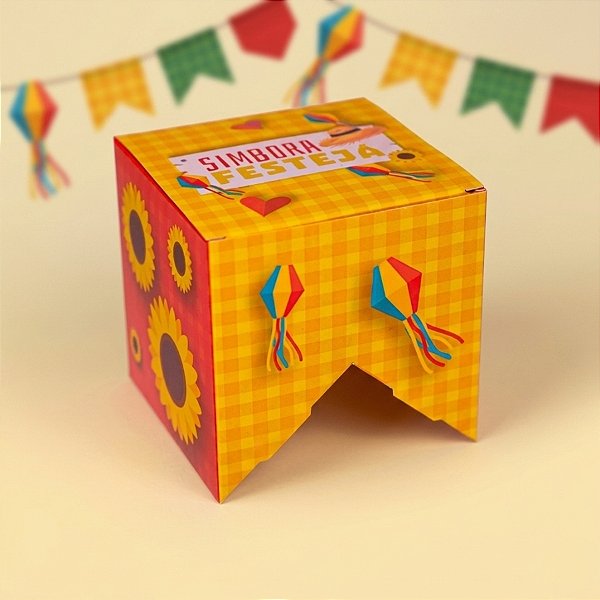 Caixa Bandeirola Simbora Festejá - 9x9x9cm - Ref. C4960 - 10 unidades - Ideia Embalagens - Rizzo