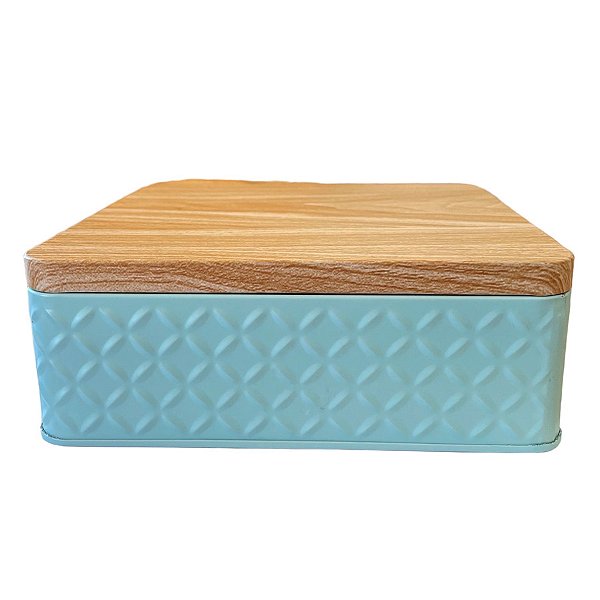 Lata de Metal Quadrada Texturizada - Azul - 17x6cm - 1 unidade - Rizzo