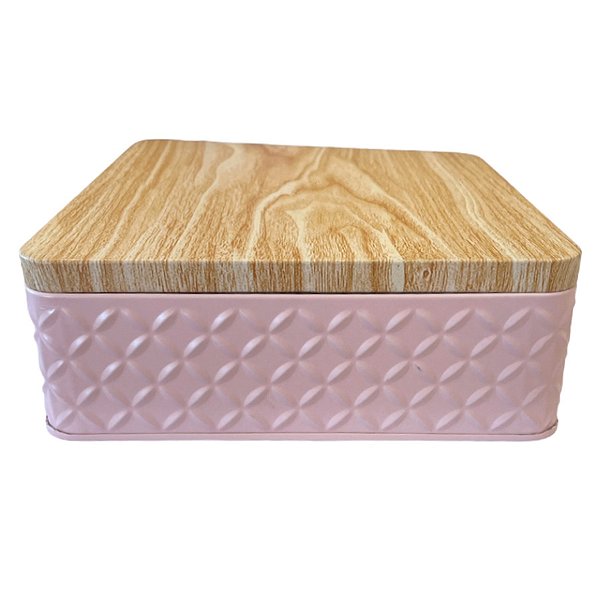 Lata de Metal Quadrada Texturizada - Rosa - 17x6cm - 1 unidade - Rizzo