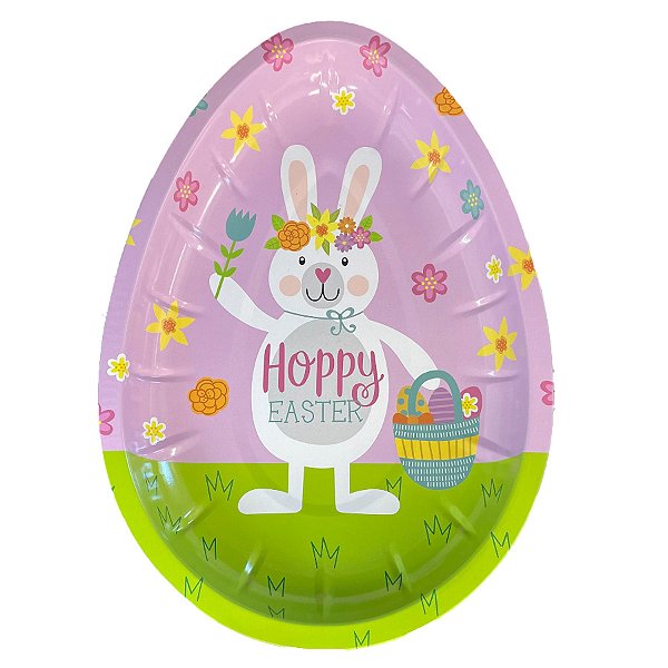 Bandeja de Metal Decorativa de Páscoa - Coelha Happy Easter - 26x18x3cm - 1 unidade - Rizzo
