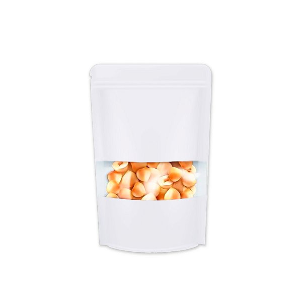 Saco de Papel Branco com Visor Stand Up Pouch Zip 9x14x3cm - Hermético e Impermeável Dentro e Fora - 50 un - Rizzo