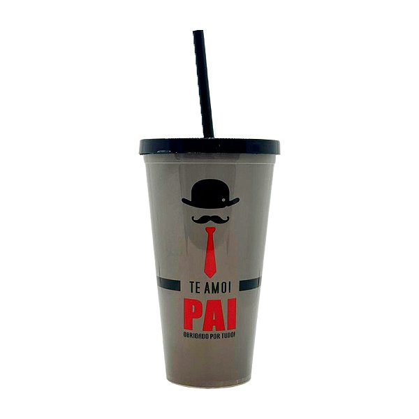 Copo com Tampa e Canudo - Te Amo Pai - 600ml - 1 unidade - Rizzo