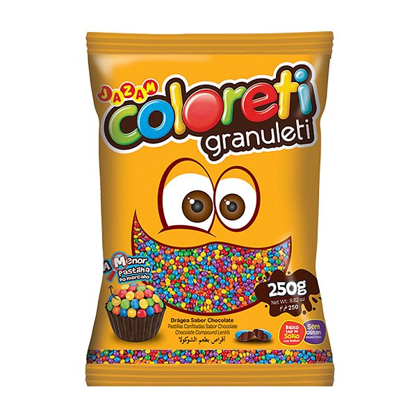 Pastilhas Confeitadas Sabor Chocolate Coloreti Granuleti Sortido - 250g - 1 unidade - Rizzo