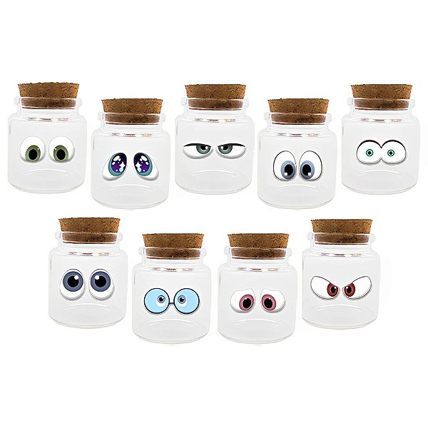 Potinho de Vidro com Adesivo Olhinhos das Emoções - 50ml - 9 unidades - Rizzo