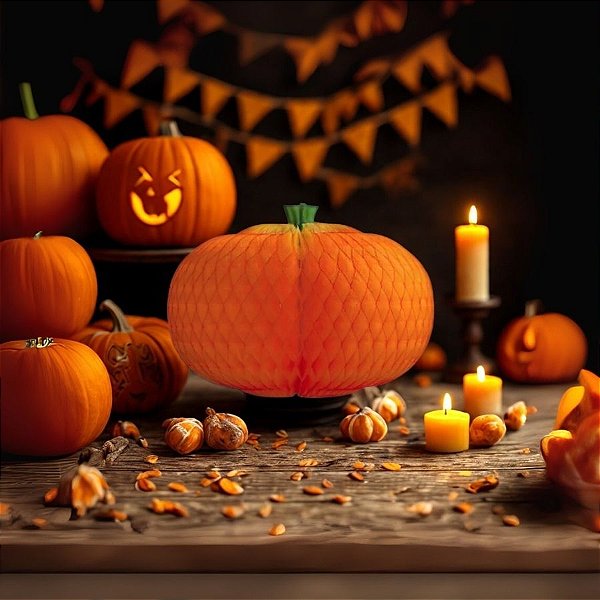 Enfeite Decorativo de Halloween - Abóbora De Papel - 22cm - 1 unidade - Girotoy - Rizzo