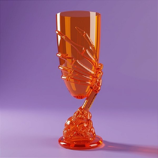 Taça de Halloween - Mão Esqueleto Laranja  - 1 unidade - Rizzo