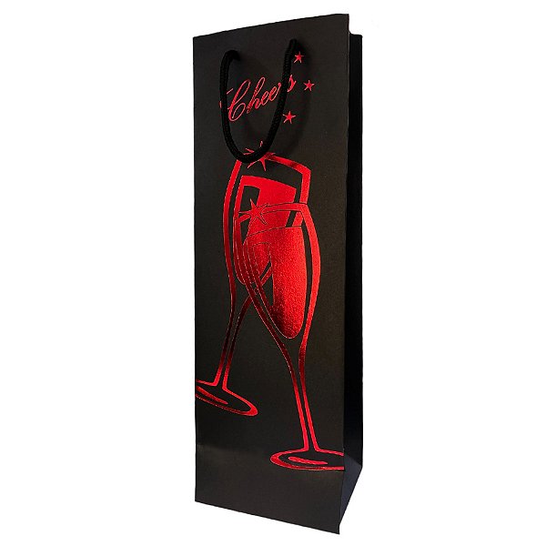 Sacola de Papel para Bebida Cheers Metalizada - Vermelho - 36x12x9cm - 1 unidade - Rizzo