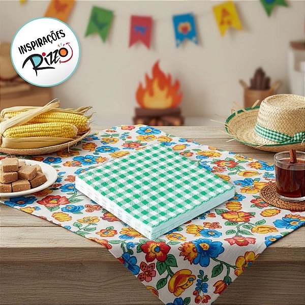Guardanapo de Papel Xadrez - Verde - Festa Junina - 32x32cm - 20 unidades - Rizzo