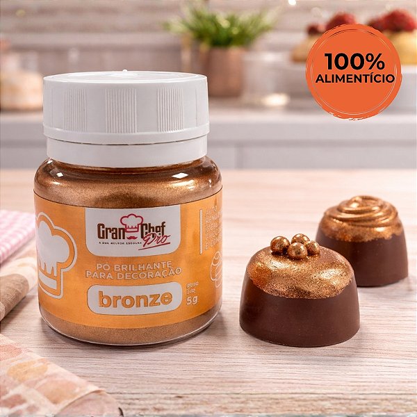Pó Brilhante para Decoração Bronze 5g - 100% Alimentício - GranChef - Rizzo Confeitaria