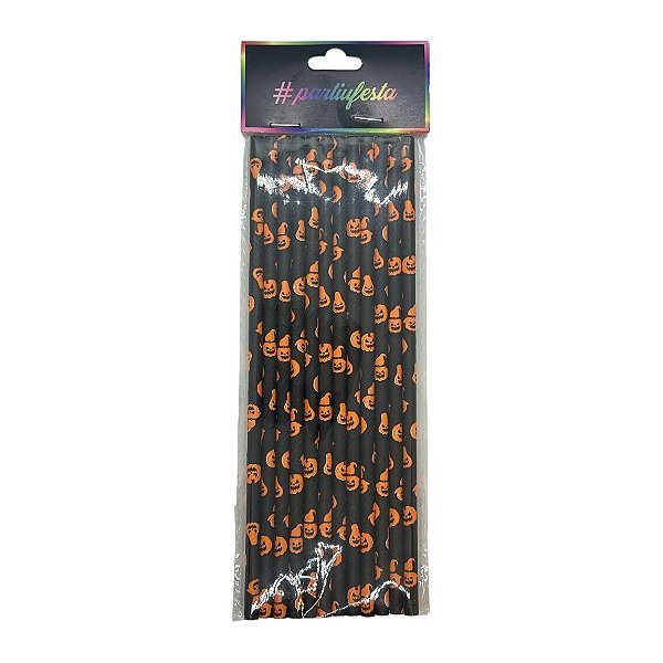 Canudo de Papel - Abóbora de Halloween - 19,7x0,5cm - 12 unidades - Rizzo