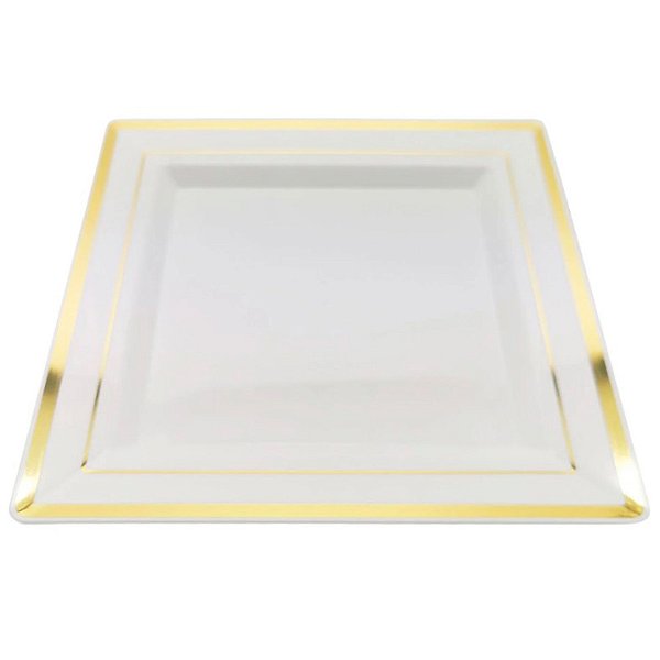 Prato Descartável Quadrado Premium Ouro - 26cm - 6 unidades - Rizzo