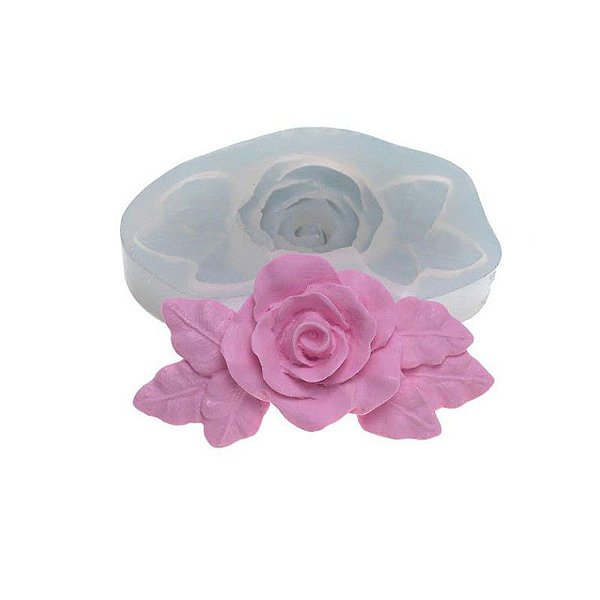 Molde de silicone Rosa Grande com Folhas Ref. 390 Flexarte Rizzo Confeitaria