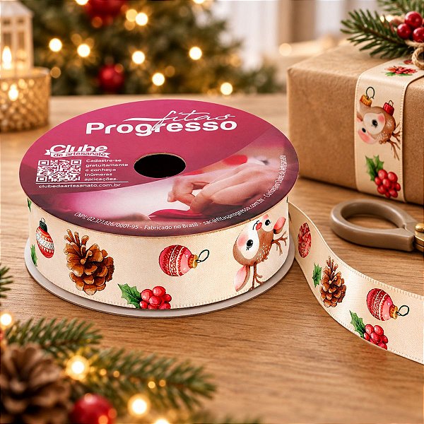 Fita de Cetim 10m x 22mm - Cor 188 - Elementos Natalinos - Rolo 10 metros - 1 unidade - Progresso - Rizzo
