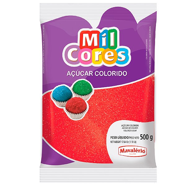 Açúcar Cristal Vermelho 500 gr Mil Cores Mavalério Rizzo Confeitaria