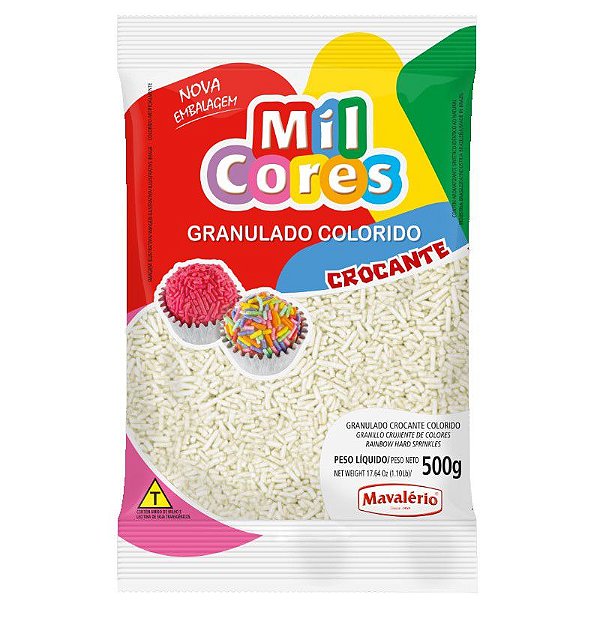 Granulado Aquarela Crocante Mil Cores Branco  - 500 g - Mavalério