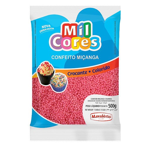 Confeito Miçanga Mil Cores Nº 0 Rosa  - 500 g  - Mavalério