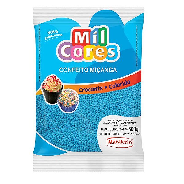 Confeito Miçanga Mil Cores Nº 0 Azul  - 500 g  - Mavalério