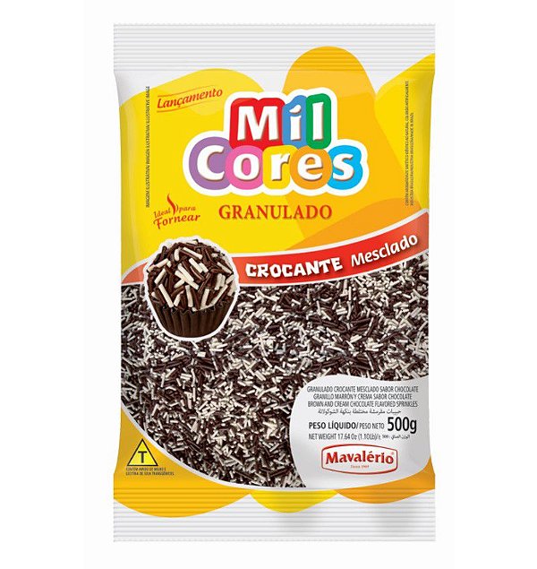 Granulado Crocante Mesclado Sabor Chocolate 500 g Mil Cores Mavalério Rizzo Confeitaria