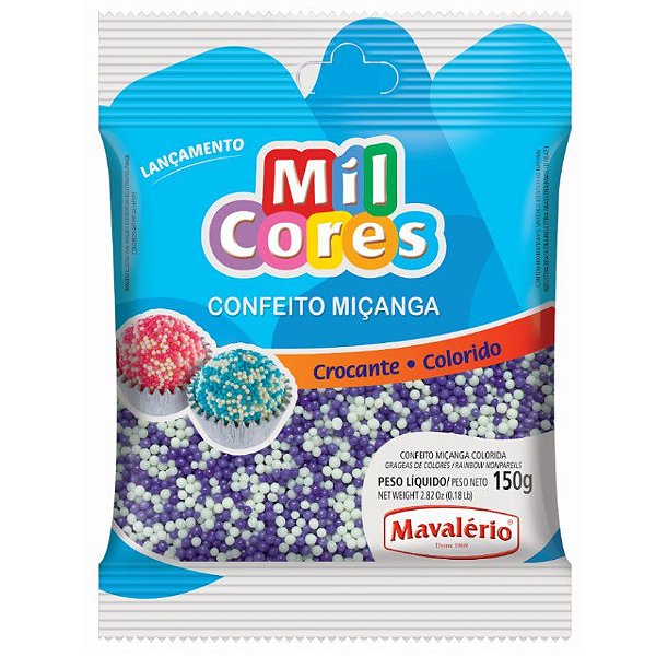 Confeito Miçanga Branca e Lilás Nº 0 150 g Mil Cores Mavalério Rizzo Confeitaria