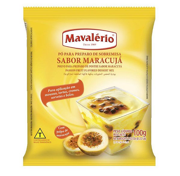 Pó para Prepraro de Sobremesas Sabor Maracujá - 100 g - Mavalério
