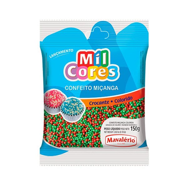 Confeito Miçanga Vermelha e Verde Nº 0 150 g Mil Cores Mavalério Rizzo Confeitaria