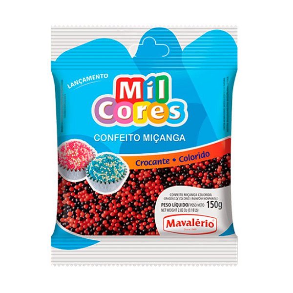 Confeito Miçanga Preta e Vermelha Nº 0 150 g Mil Cores Mavalério Rizzo Confeitaria