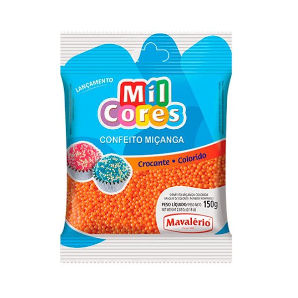 Confeito Miçanga Laranja Nº 0 150 g Mil Cores Mavalério Rizzo Confeitaria