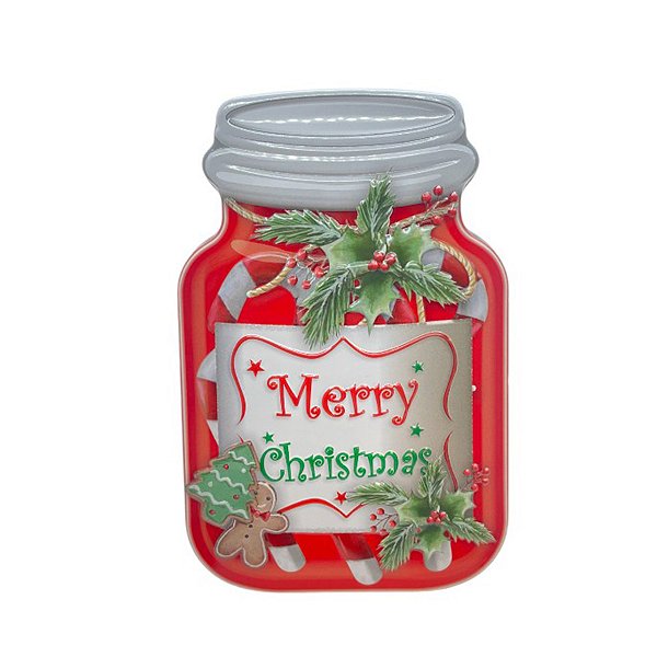 Lata de Metal de Natal - Pote Merry Christmas - 15x9,8x5,8cm - 1 unidade - Rizzo