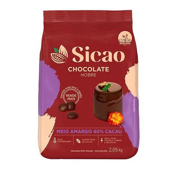 Chocolate Nobre Meio Amargo 40% Cacau - Gotas - 2,05 kg  - 1 unidade - Sicao - Rizzo