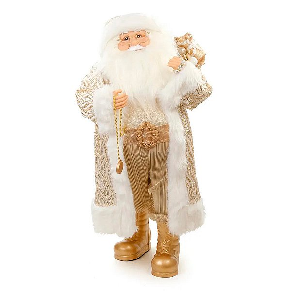 Papai Noel Decorativo Branco e Ouro - 61cm - 1 unidade - Cromus - Rizzo