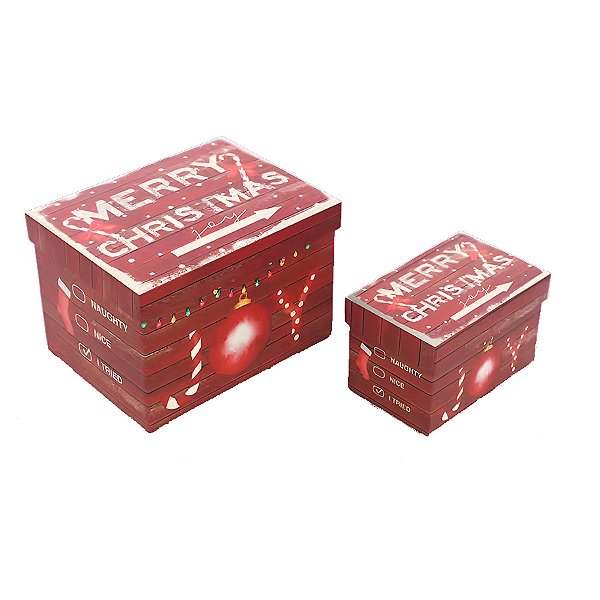 Caixa Decorativa para Presente Natalina - Vermelho e Branco - 4 unidades - Cromus - Rizzo