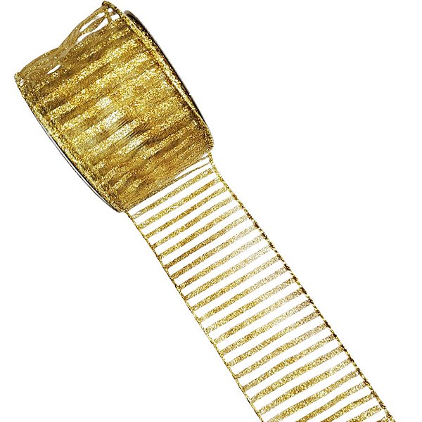 Fita Decorativa - Listras Dourada Glitter - 6,3x914cm - 1 unidade - Rizzo