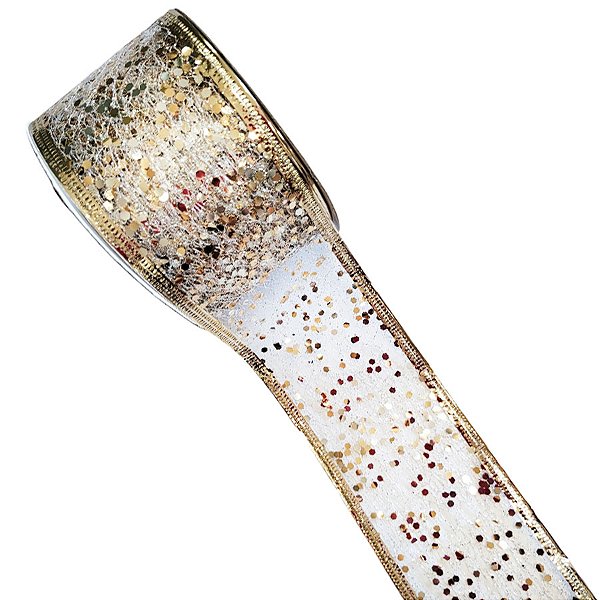 Fita Decorativa - Teia com Lantejoulas Prata e Dourada - 6,3x914cm - 1 unidade - Rizzo
