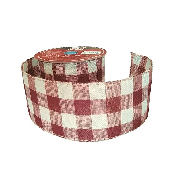Fita Decorativa de Natal - Xadrez Cru com Vermelho - 6x914cm - 1 unidade - Rizzo